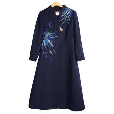 慕天姿精选品牌女装高端时尚气质百搭藏蓝色大衣慕天姿A4-33166