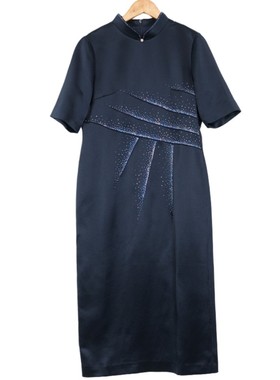 【六礼】精选品牌女装高端时尚气质百搭藏蓝色连衣裙A2-17085