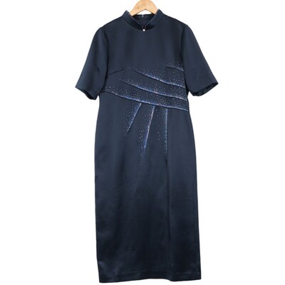 【六礼】精选品牌女装高端时尚气质百搭藏蓝色连衣裙A2-17085