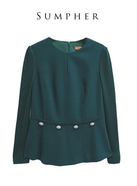 睐牌春秋专柜折扣精选品牌女装高端气质女墨绿色上衣-18022