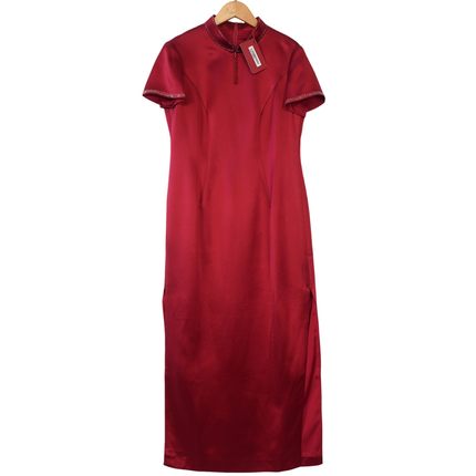 【六礼】精选品牌女装高端时尚气质百搭酒红色连衣裙A2-17008