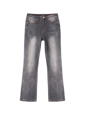 FARSTA水洗黑闪电纹微喇Vintage水洗做旧黑色12oz牛仔裤CleanFit