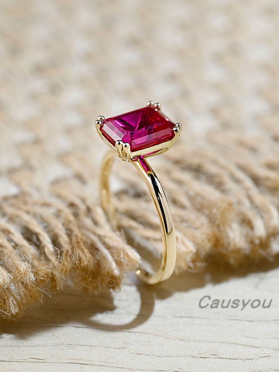 causyou红祖母绿八爪莫桑石钻戒定制14k18k金复古订培育钻人工钻