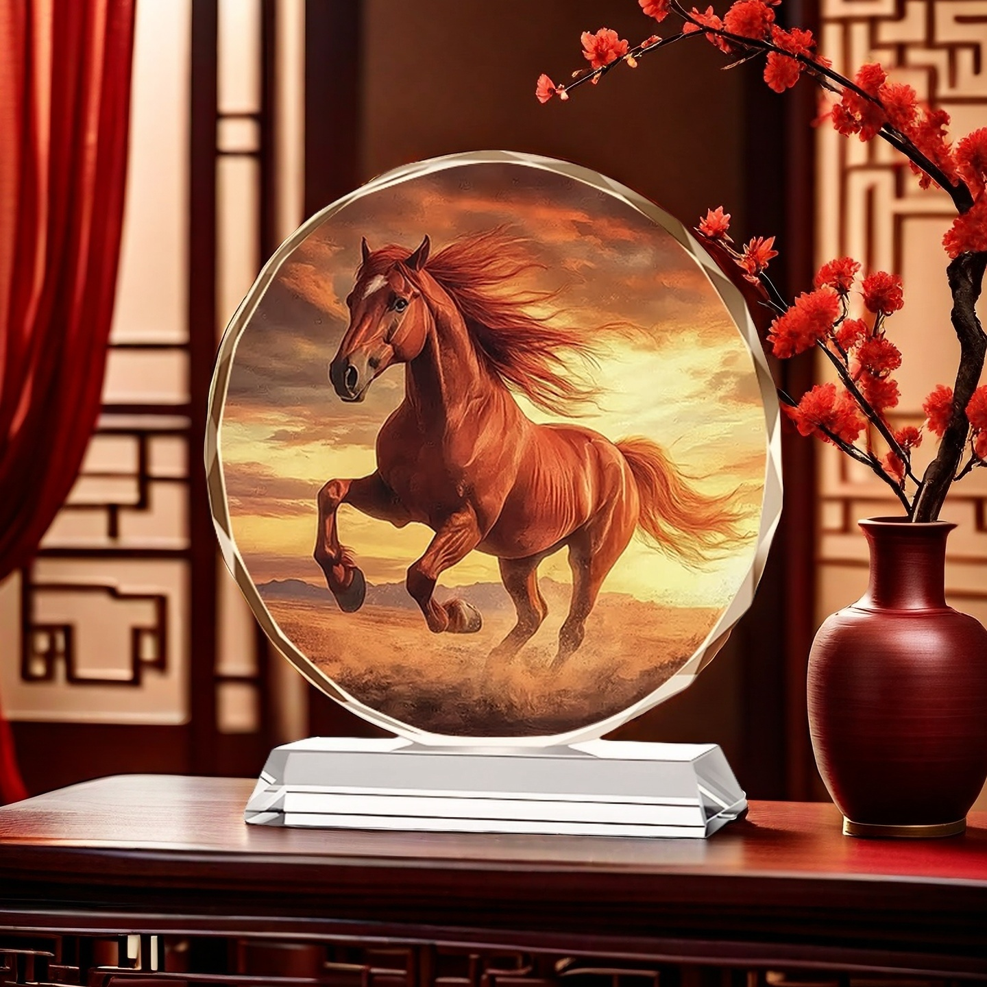 满福骏马招财马水晶摆件中式客厅办公室酒柜装饰公司乔迁开业礼品,家居饰品,桌面摆件,淘宝优惠券,粉丝福利购,淘宝优惠卷