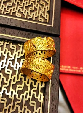 饕餮戒指男女款中式神话圣兽古法指环轻奢风高级感情侣对戒送礼物