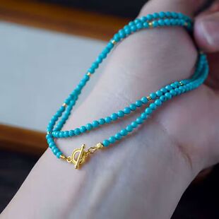 高瓷浓色仿绿松石项链新中式小清新森系时尚绿松小米珠锁骨链