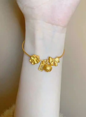黄金色桃花铃铛手镯女2023新款福袋铃兰花半镯编织手链送女友闺蜜