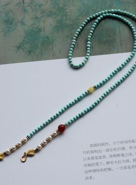 仿绿松石项链新中式时尚轻奢鲤锁包链女平安锁蜜蜡吊坠百搭饰品