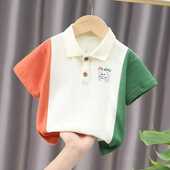 夏季 文化衫 新款 儿童拼色POLO衫 时尚 翻领美式 男女童小孩上衣半袖 潮