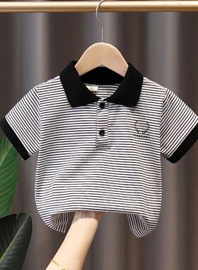儿童POLO短袖t恤速干兄弟亲子洋气条纹翻领夏季男中小童小孩上衣