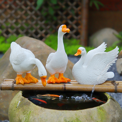 户外庭院花园水景假山装饰鱼池鱼缸造景大白鹅摆件水池流水景观