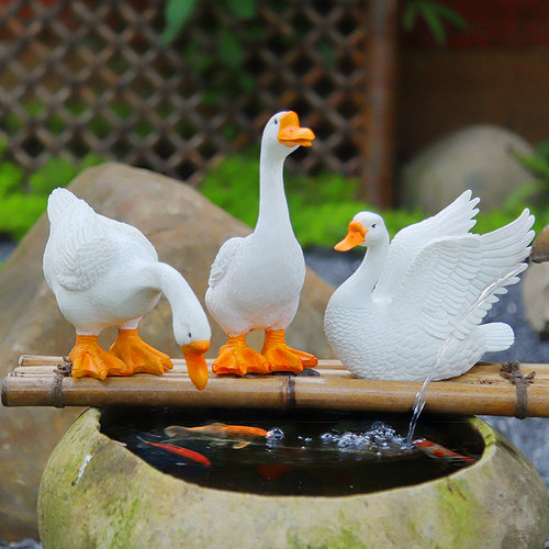 大白鹅摆件假山鱼池鱼缸装饰造景
