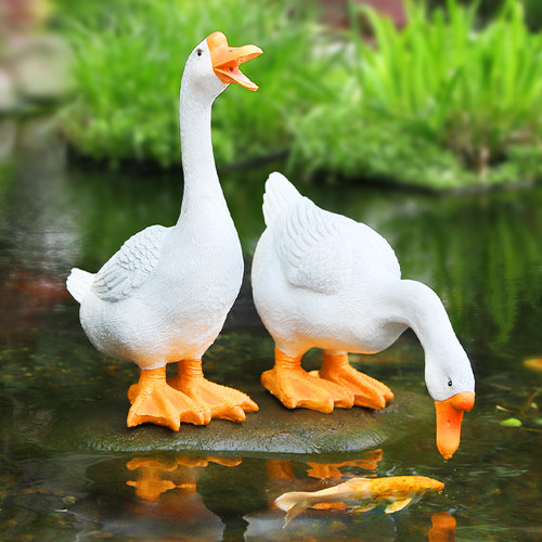 大鹅摆件假山装饰鱼缸水池造景