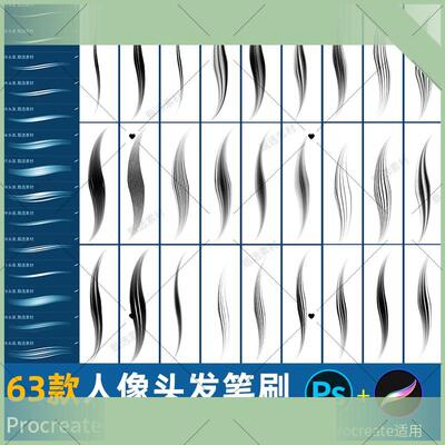 procreate笔刷ps笔刷人物头发毛发手绘IPAD画笔CG绘画板勾线发丝