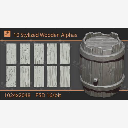 ZBrush笔刷 ZBrush木头木纹alpha笔刷Zbrush场景风格化自定义笔刷