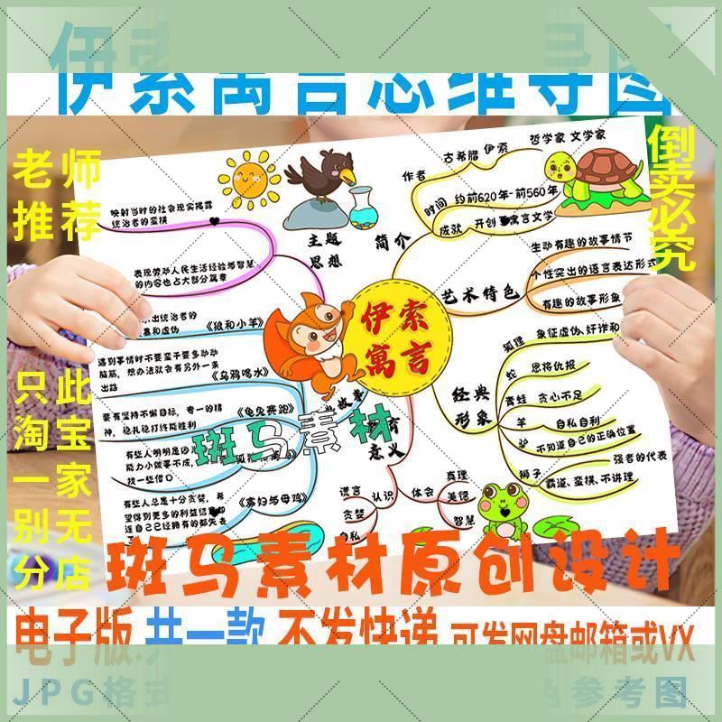 电子版B957伊索寓言故事阅读书思维导图黑白线描涂色空白模板学生