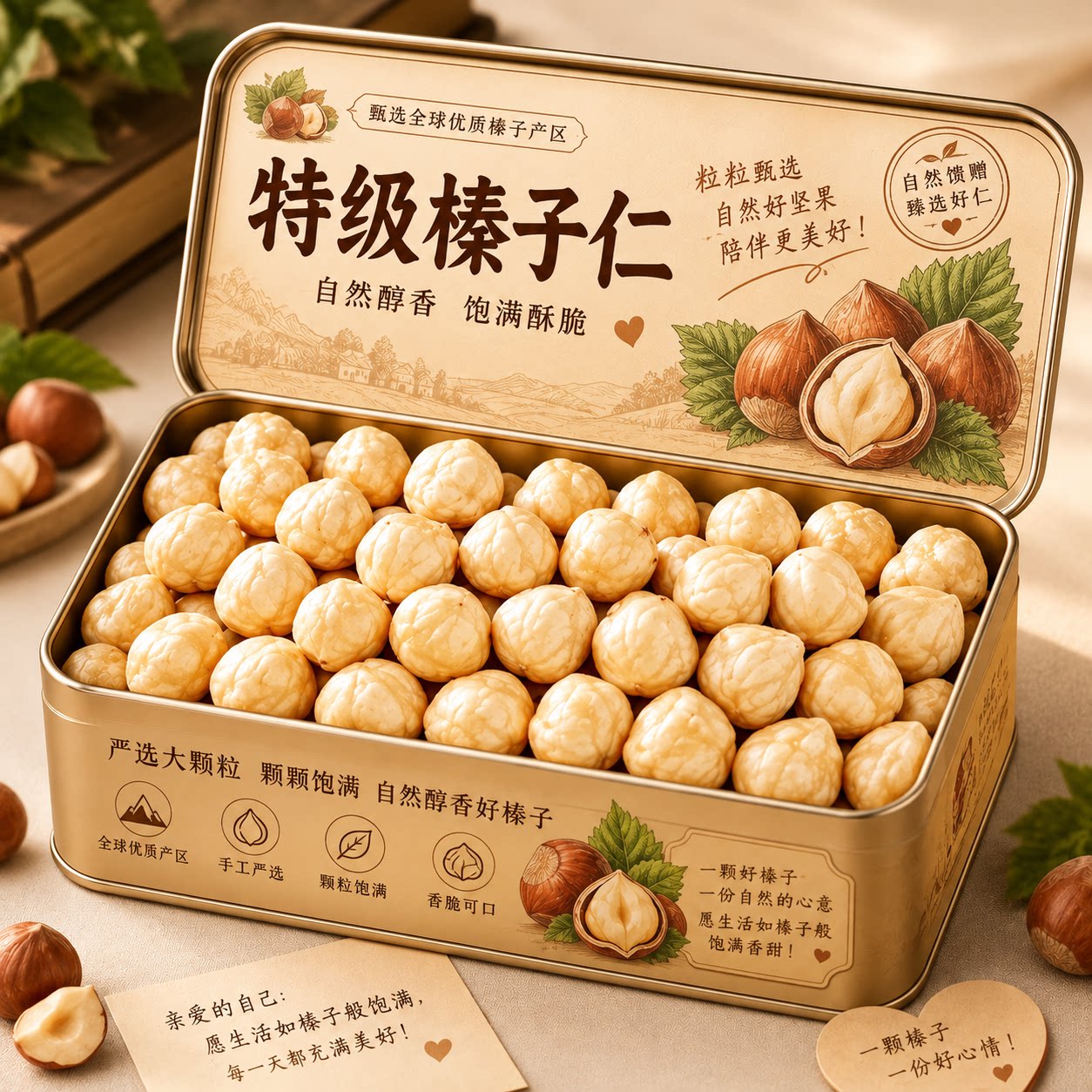特级熟榛子仁东北大榛子新鲜原味0蔗糖烘焙中老年营养坚果零食