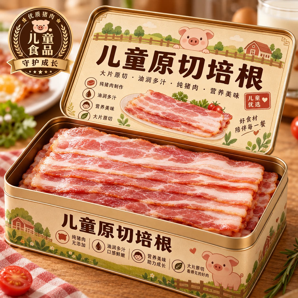 儿童培根原切官方旗舰店烟熏厚切培根三明治专用无添加营养早餐吃