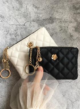 小钱包女短款薄新款驾驶证件钥匙包迷你卡夹山茶花菱格拉链零钱袋