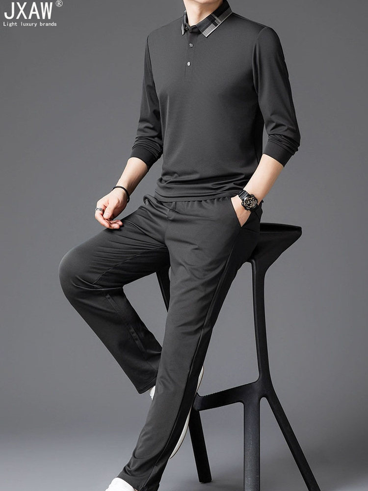 休闲运动套装男士2025年秋季新款翻领长袖Polo衫时尚男款两件套装,男装,休闲运动套装,淘宝优惠券,粉丝福利购,淘宝优惠卷