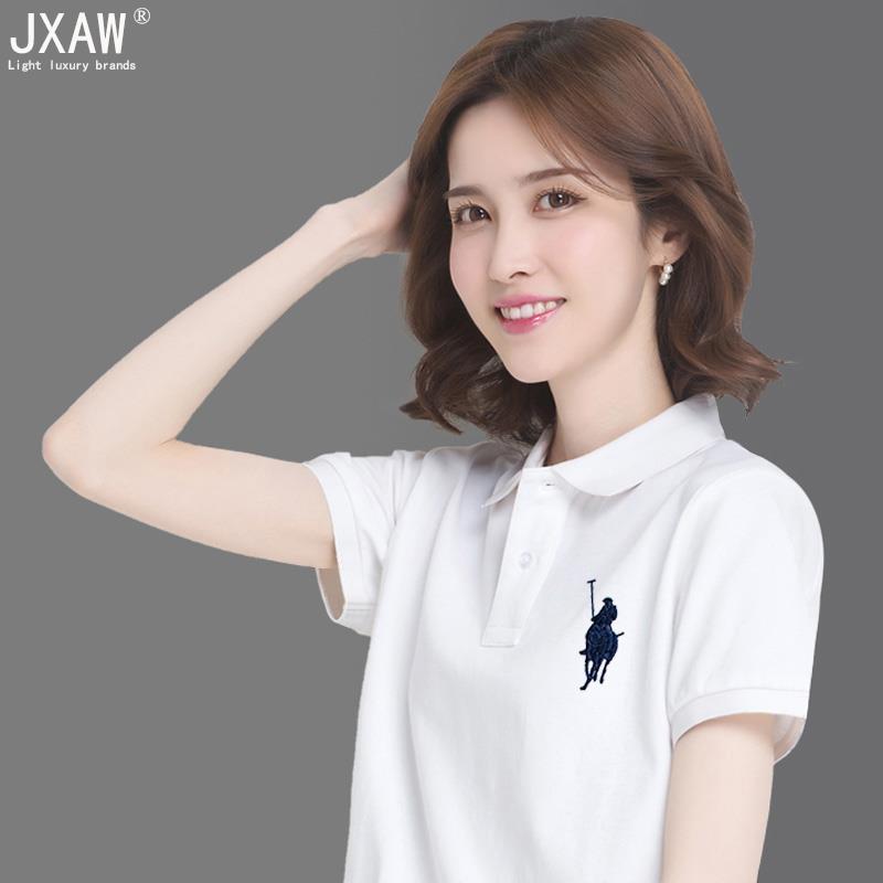 純棉翻领短袖女夏季大码衣服带领polo衫运动定制t恤工作服文化衫