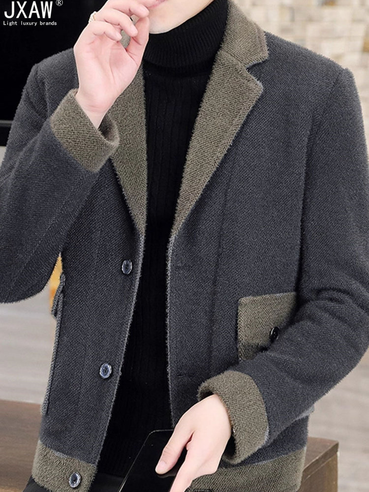 男士金貂绒夹克外套2025秋冬季新款潮流帅气西装加厚毛呢短款风衣