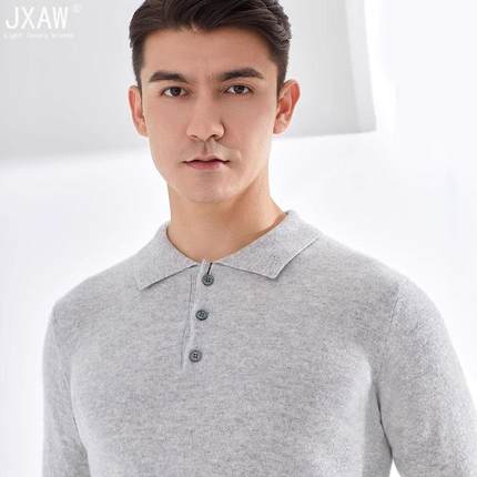 鄂尔多斯市羊绒衫男士秋冬新款Polo领内搭高端100纯山羊绒针织衫