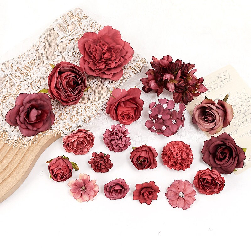 红色系花朵diy材料小花婚纱饰品玫瑰花花店花边小蔷薇绣球DIY手工