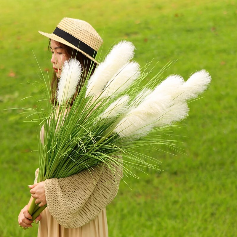 芦苇草仿真花花束商场摆件花艺背景婚礼家居白色景观拍照落地摆饰