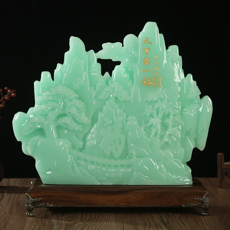 寿山石天下第一福玉石帆船摆件客厅电视柜玄关装饰工艺品乔迁礼物