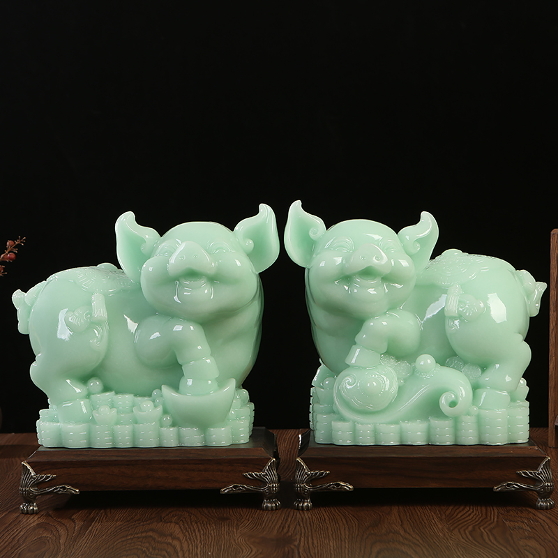 玉石招财猪摆件发财猪家居客厅生肖猪工艺酒柜装饰品店铺开业礼品