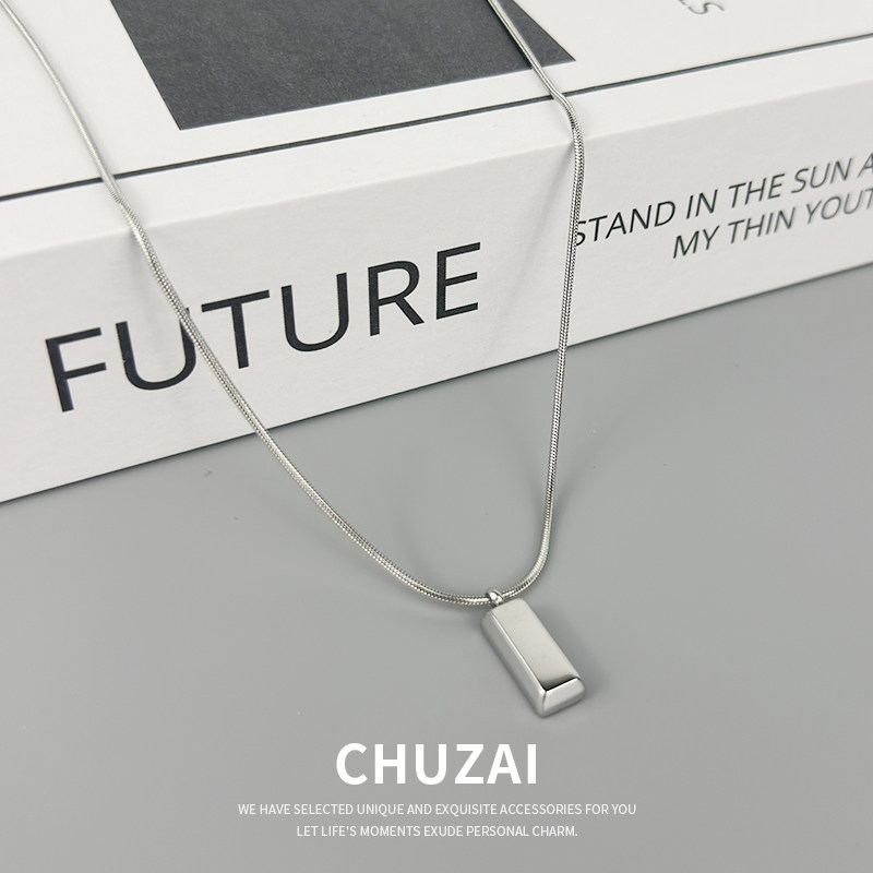 CHUZAI银色小砖块项链男设计感小众嘻哈简约百搭卫衣链轻奢女配饰,饰品/流行首饰/时尚饰品新,项链,淘宝优惠券,粉丝福利购,淘宝优惠卷