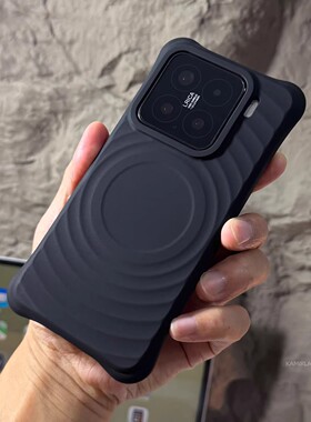 适用于小米15手机壳男士款简约个性小众黑色高级液态硅胶套mi14全包大孔波漾纹磁吸mi13耐脏防指纹保护套