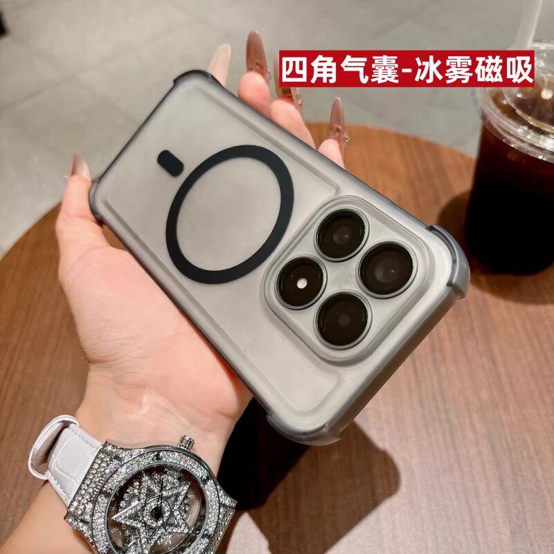 四角气囊磨砂磁吸TPU软壳适用小米17手机壳15pro半透抗黄带镜头膜14防指纹防摔黑白两色超薄散热简约男女通用
