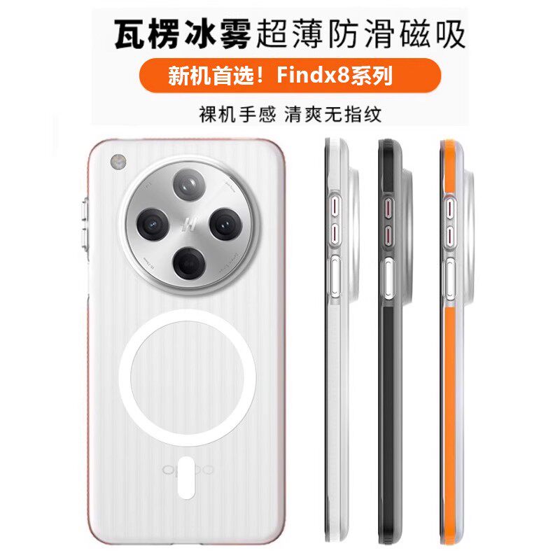 适用oppofindx8ultra手机壳新款findx8pro瓦楞光栅防滑条磁吸充电oppofindx8s超薄磨砂外壳x8s+全包防摔透明