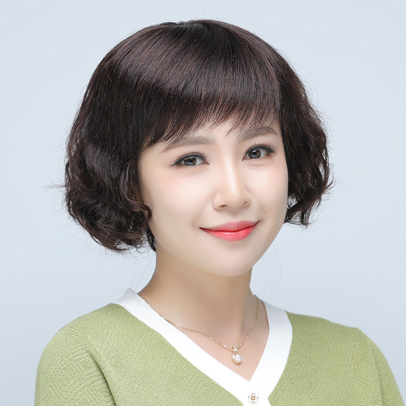 假发女短发卷发全头套真人发丝全真自然中老年女士妈妈款整顶发套