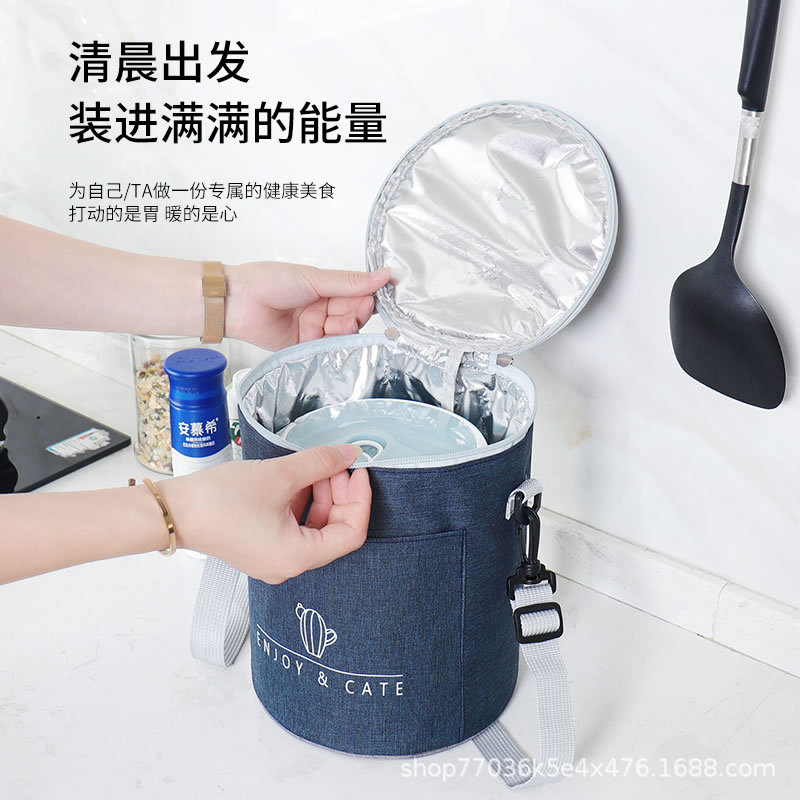 圆形保温上班族手提便当包加厚圆桶铝箔大容量便携学生收纳饭盒