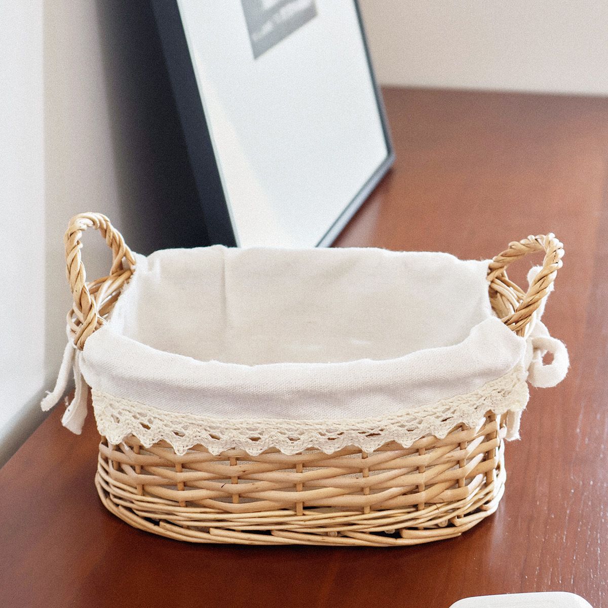 手工编织篮 床头桌面零食杂物筐化妆品收纳筐 玄关钥匙藤编收纳篮