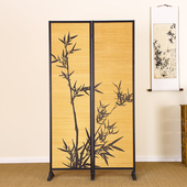 中式 屏风竹子贴纸茶室隔断竹编客厅围挡小户型国风竹影阳台折叠