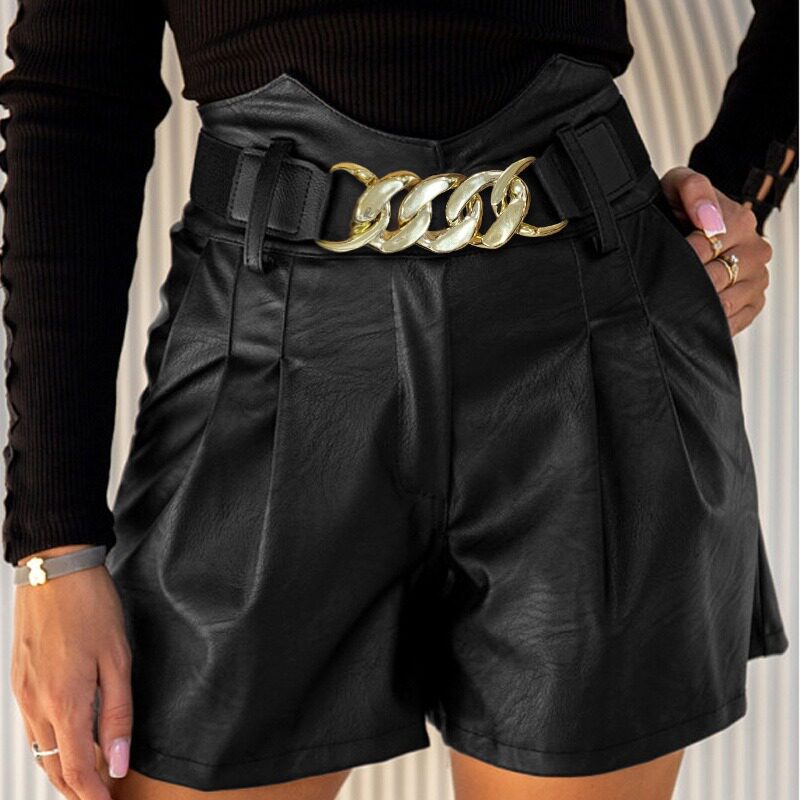 BarPUleathpants纯色链条