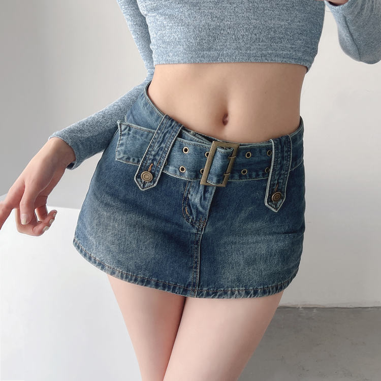 欧美风复古低腰牛仔半身裙女夏季超短款性感包臀裙防走光辣妹裙裤