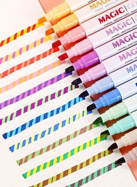 12pcs Double-ended Magic Color Changing Highlighter Pen Set,