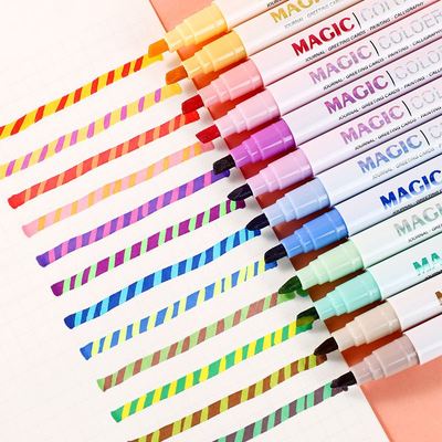 12pcs Double-ended Magic Color Changing Highlighter Pen Set,