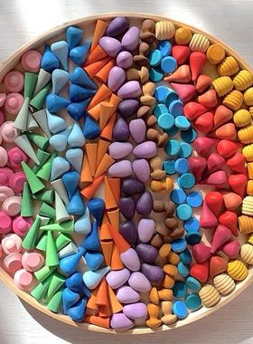 Baby Wooden Constructor Set Rainbow Blocks Nordic Loose Part