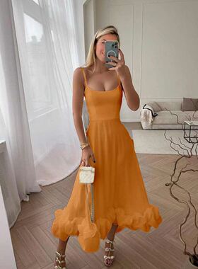 Women Elegant Party Dress三亚巴厘岛度假长裙时尚吊带连衣裙女