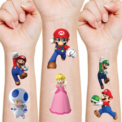 Super Mario Bros Cartoons Tattoo Stickers Luigi Yoshi Bowser