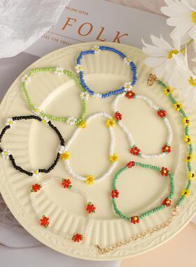 colour Daisy Bracelet girl沙滩度假风小雏菊编织彩色米珠手链女