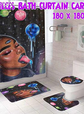 1/3/4Pcs/Set African Girl Shower Curtain Creatives Pattern B