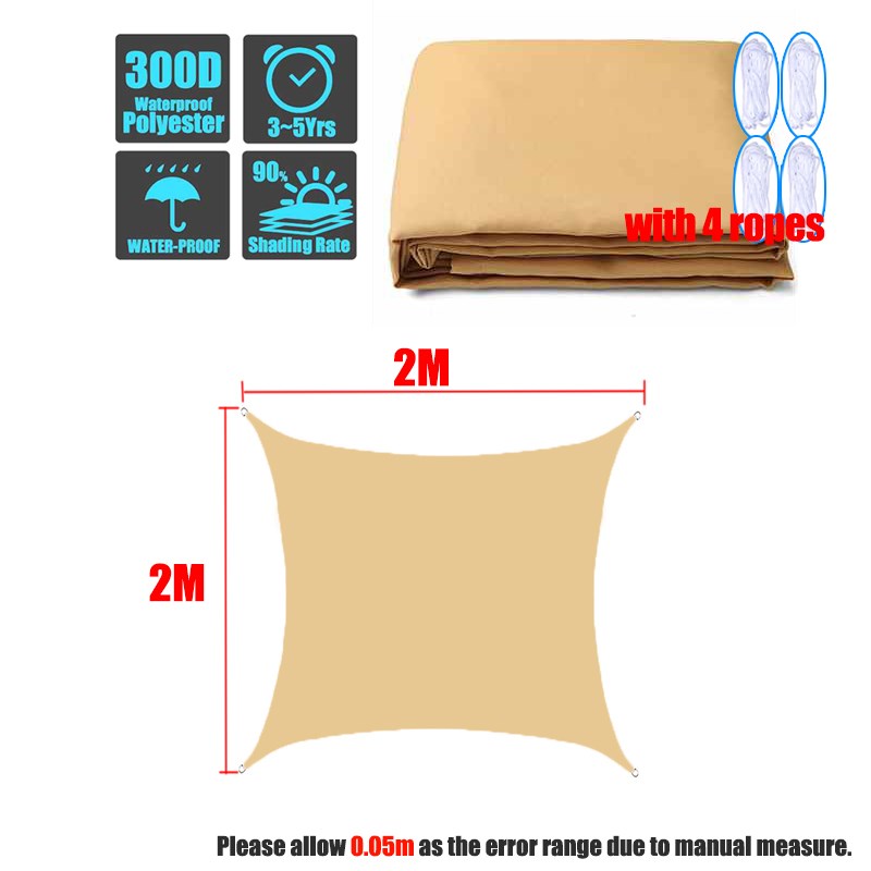 Waterproof 300D Sand Square Rectangle Shade Sail Garden Terr