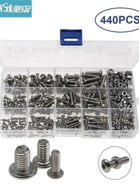 440pcs Stainless Steel Hexagon Socket Round H-ead Screw Nut
